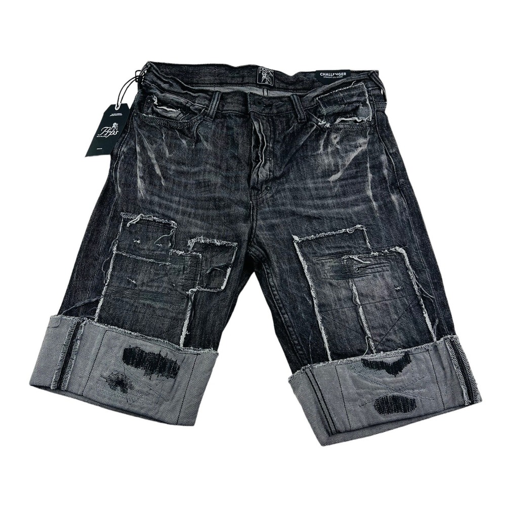 NWT PRPS Black Challenger Straight Leg Distressed Cotton Shorts Mens Size 29X11